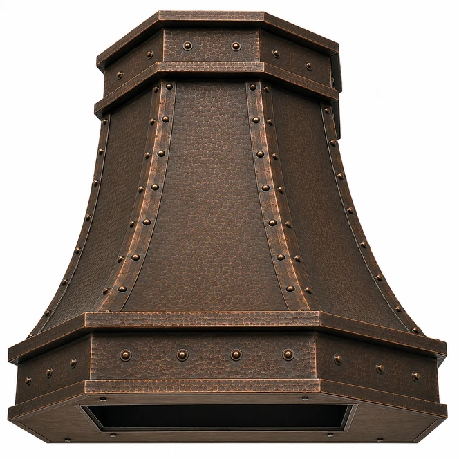 Faceted Copper Island Range Hood with Riveted Straps Kitchen Images