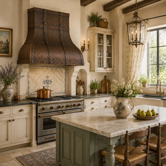 Copper Dome Range Hood with Architectural Strap Grid