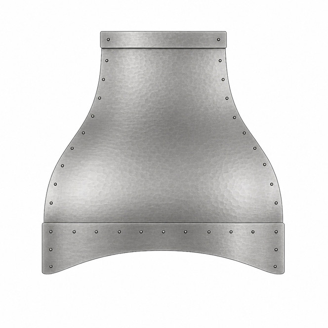 Hammered Zinc Bell Range Hood with Curved Apron Kitchen Images