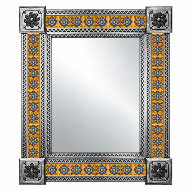 Golden Floral Talavera Tile Tin Mirror Interior Images