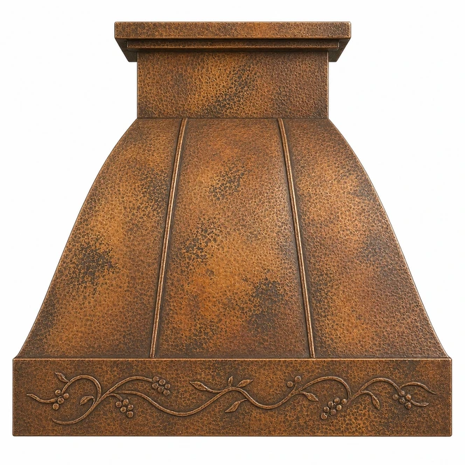Hammered Copper Range Hood with Stepped Crown and Straps Kitchen Images