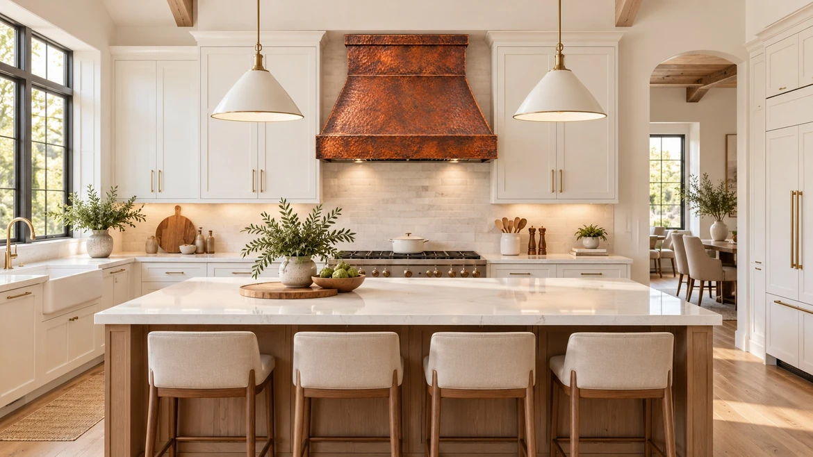 Hammered Copper Range Hood Wide Apron Box Chimney Guide