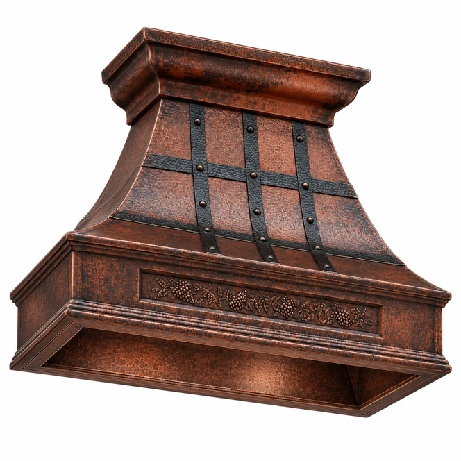 Hammered Copper Range Hood with Darkened Copper Straps Kitchen Images