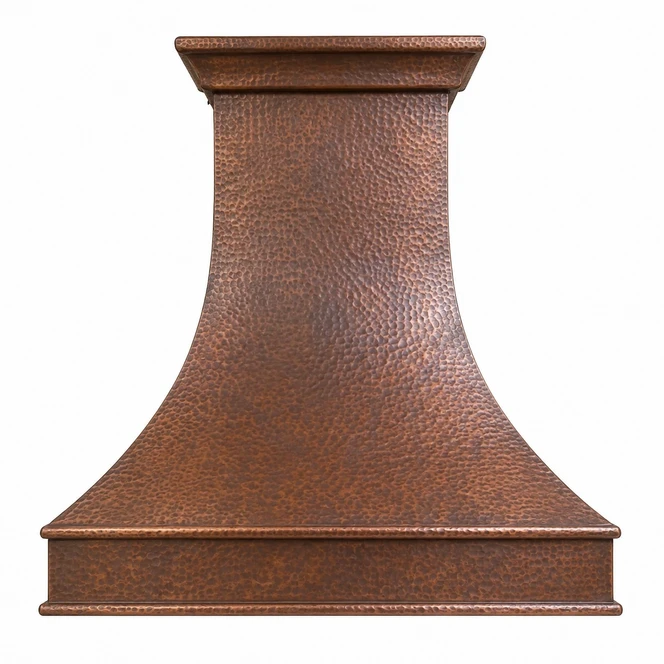 Hand-Hammered Bell Copper Range Hood with Architectural Apron Kitchen Images