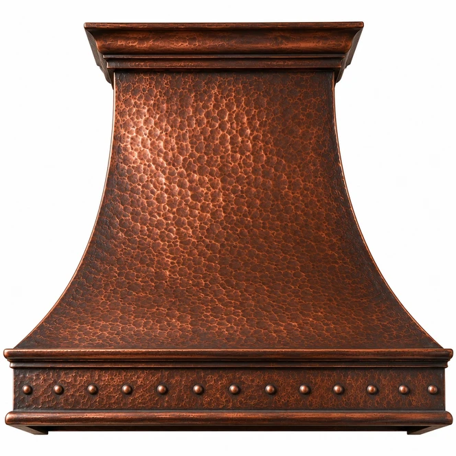 Hand-Hammered Bell Copper Range Hood with Riveted Apron Kitchen Images