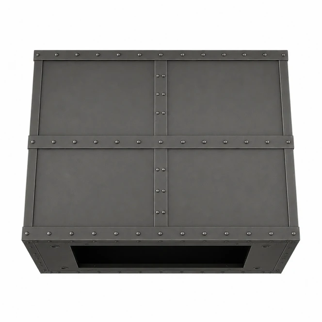 Industrial Rectangular Black Zinc Range Hood with Riveted Grid Kitchen Images