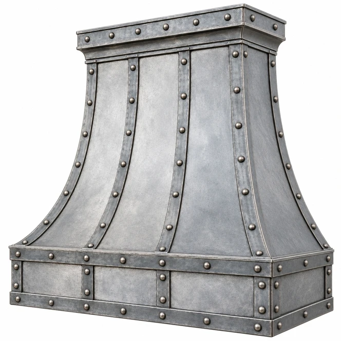 Industrial Zinc Bell Range Hood with Paneled Apron Kitchen Images