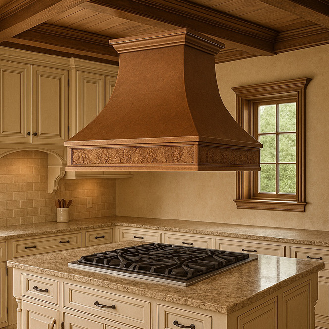Hammered Copper Exhaust Hood with Grapevine Guide