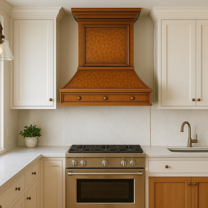 Lightly Hammered Copper Range Hood – Lifestyle Images