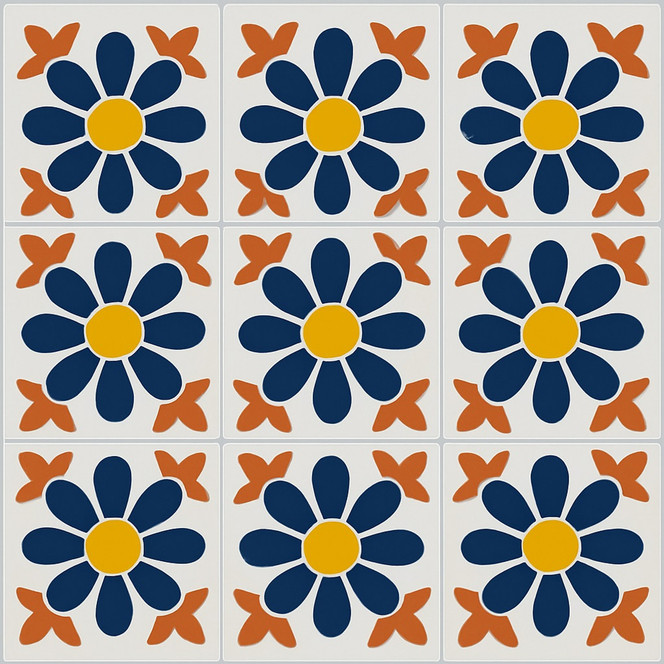 Navy Daisy Mexican Tile for Kitchens, Bathrooms and Patios