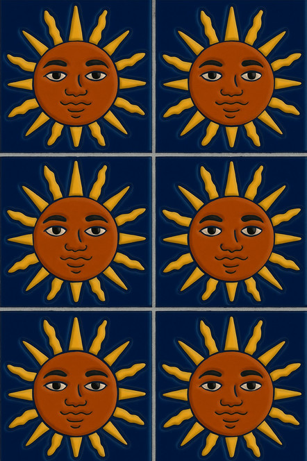 Mexican Relief Tile – Sun Face Motif with Cobalt and Gold Design