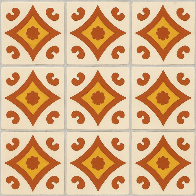 Terracotta Yellow Scroll Mexican Tile – Handcrafted Elegance