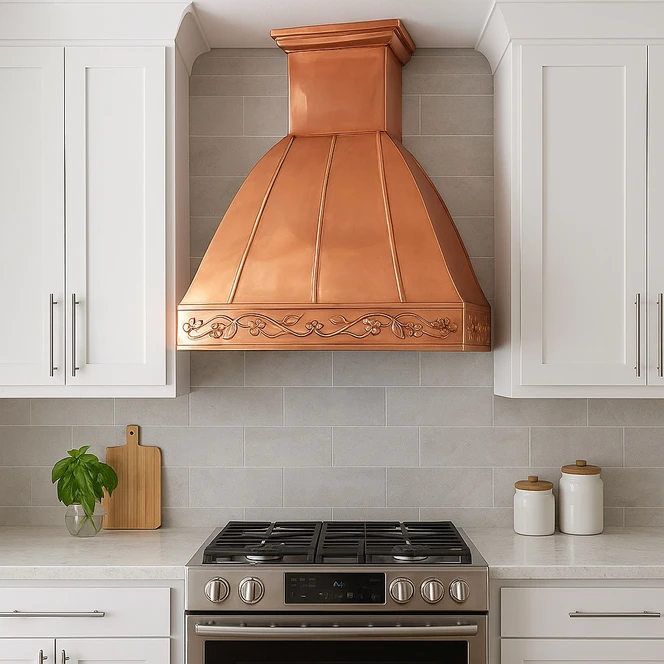 Polished Copper Vent Hood Rococo Apron Guide