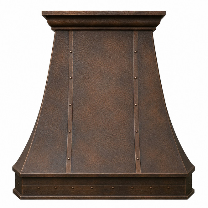Old World Bell Copper Range Hood with Architectural Crown and Riveted Straps Kitchen Images