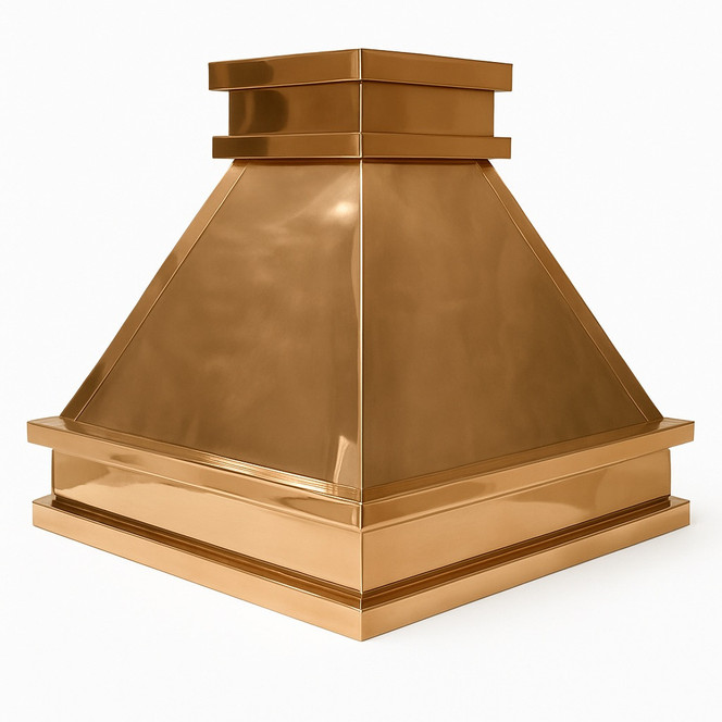 Polished Copper Range Hood with Tapered Design Lifestyle Kitchen Images