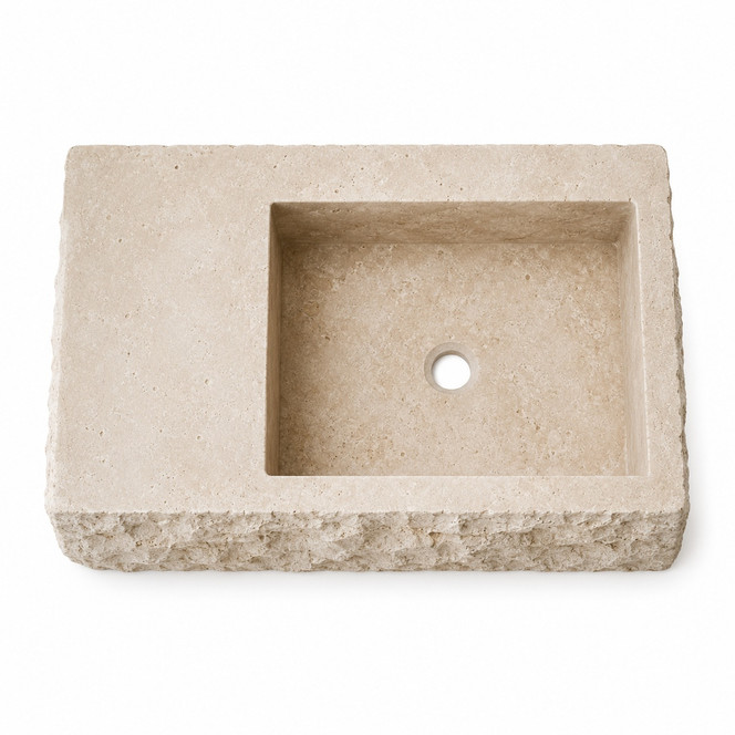Rectangular Cantera Sink with Square Basin and Deck Lifestyle Bathroom Images