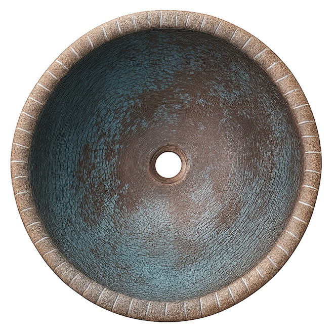 Oxidized Round Copper Bathroom Sink | Hand-Hammered Verdigris Vessel