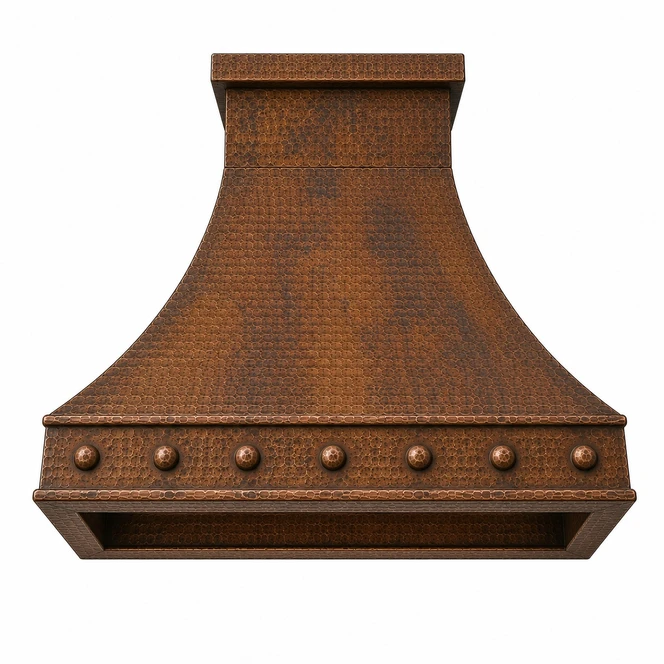 Round Hammered Trapezoid Copper Range Hood with Extended Apron Kitchen Images
