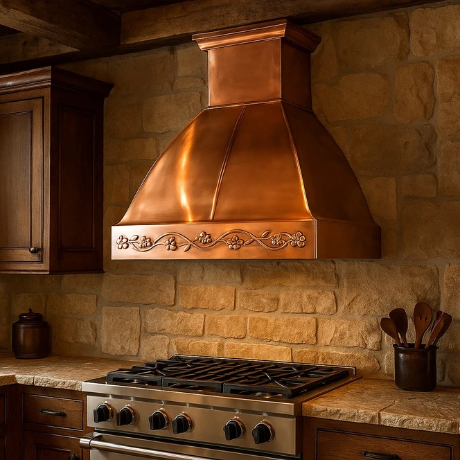 Polished Copper Vent Hood with Decorative Apron | Image Gallery Explained