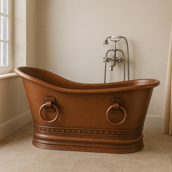 Handcrafted Copper Tub with Rings Guide