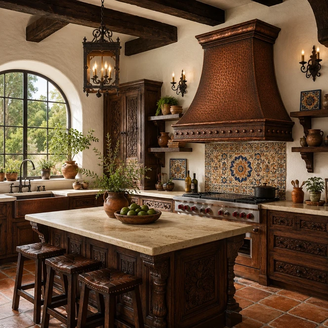 Hand-Hammered Bell Copper Range Hood with Riveted Apron Guide