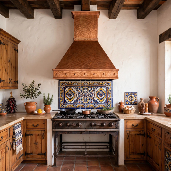 Tapered Copper Range Hood with Rope Band Guide