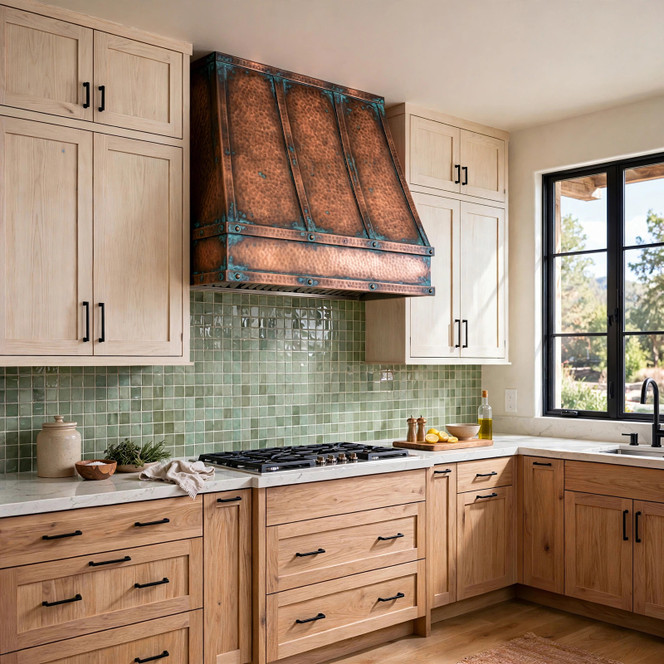 Under-Cabinet Copper Range Hood with Verde Straps Guide