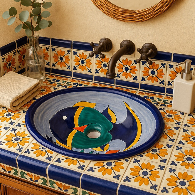 Talavera Sinks With Mexican Symbols