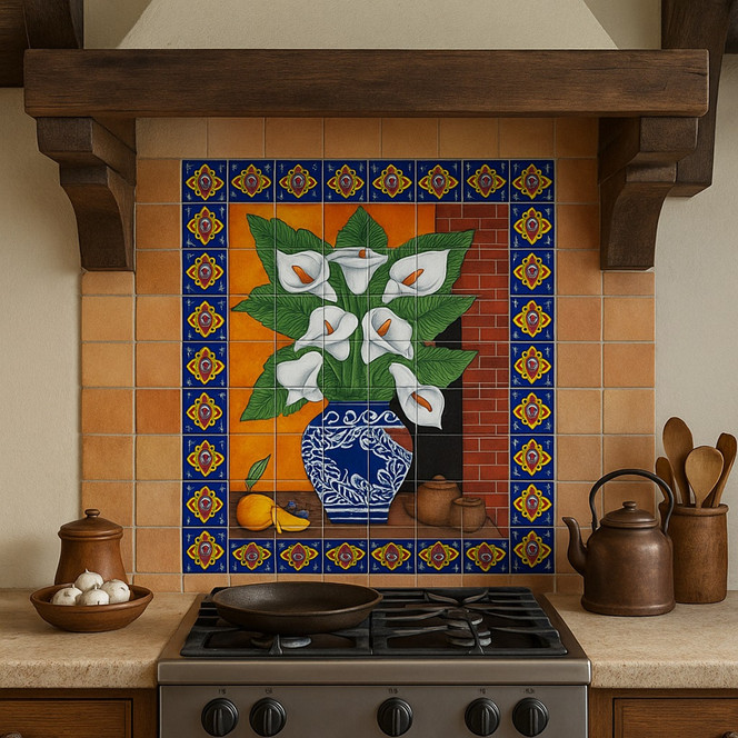 Hand-Painted Floral Elegance for Home & Patio - Talavera Tile Mural with Calla Lilies