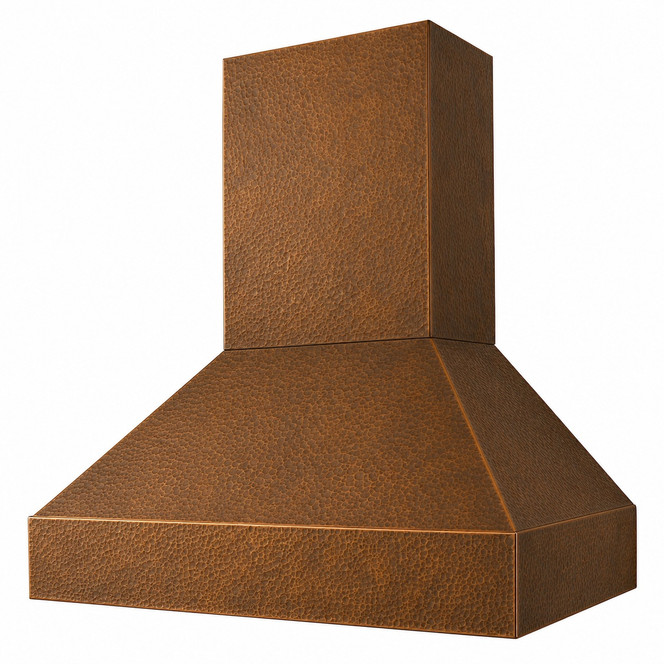 Tapered Copper Range Hood with Rectangular Chimney Kitchen Images