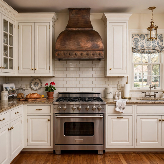Dome Canopy Copper Range Hood with Riveted Apron Guide