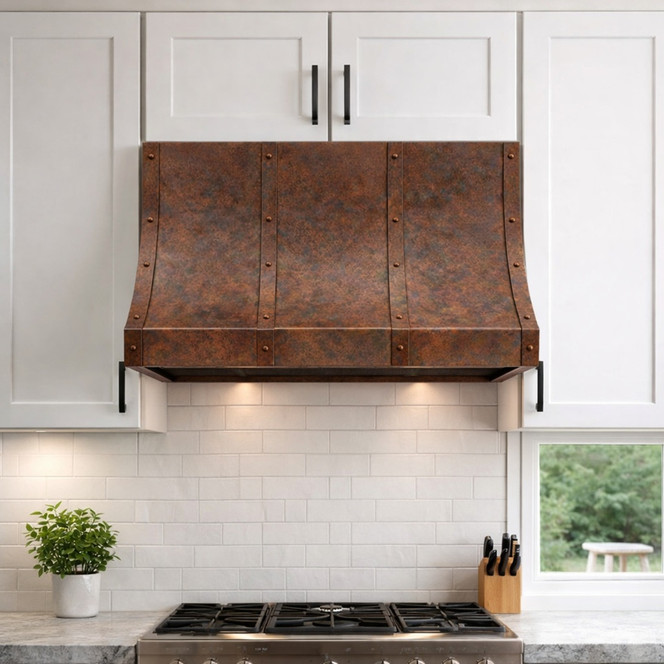Hand-Hammered Copper Range Hood with Adjustable Strap Layout Guide