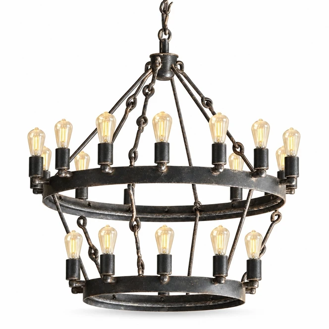 Two-Tier Spanish Colonial Iron Chandelier Interior Images