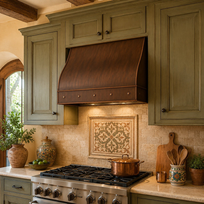 Under-Cabinet Copper Hood with Curved Front Guide
