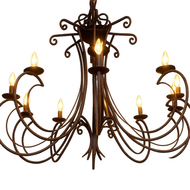 Wrought Iron Scroll-Arm Chandelier – Hand-Forged Elegance