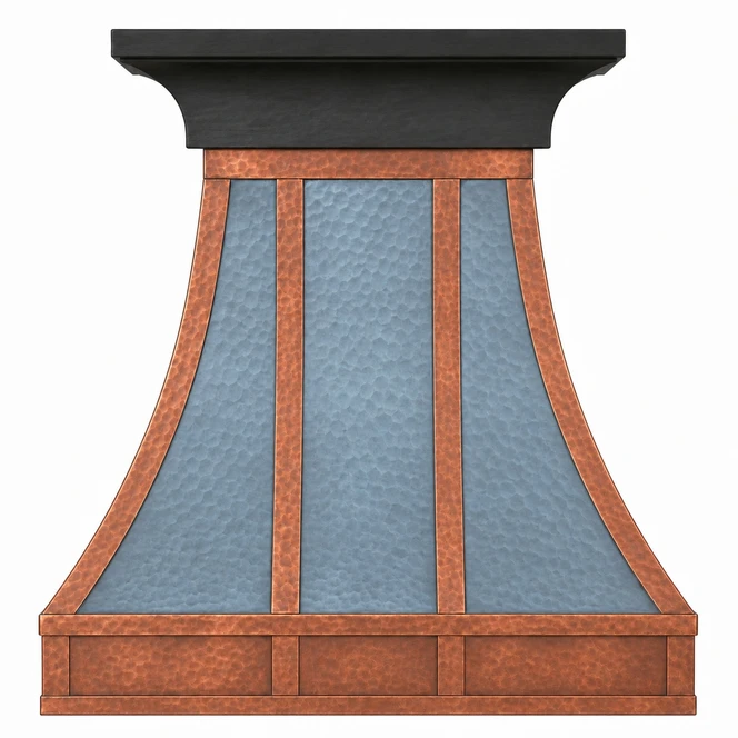 Zinc Bell Range Hood with Copper Corner Bands Kitchen Images