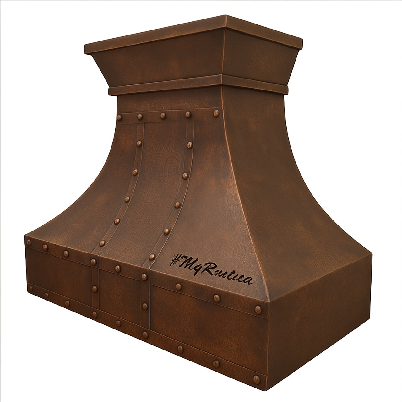 Made to order copper range hood - angle view