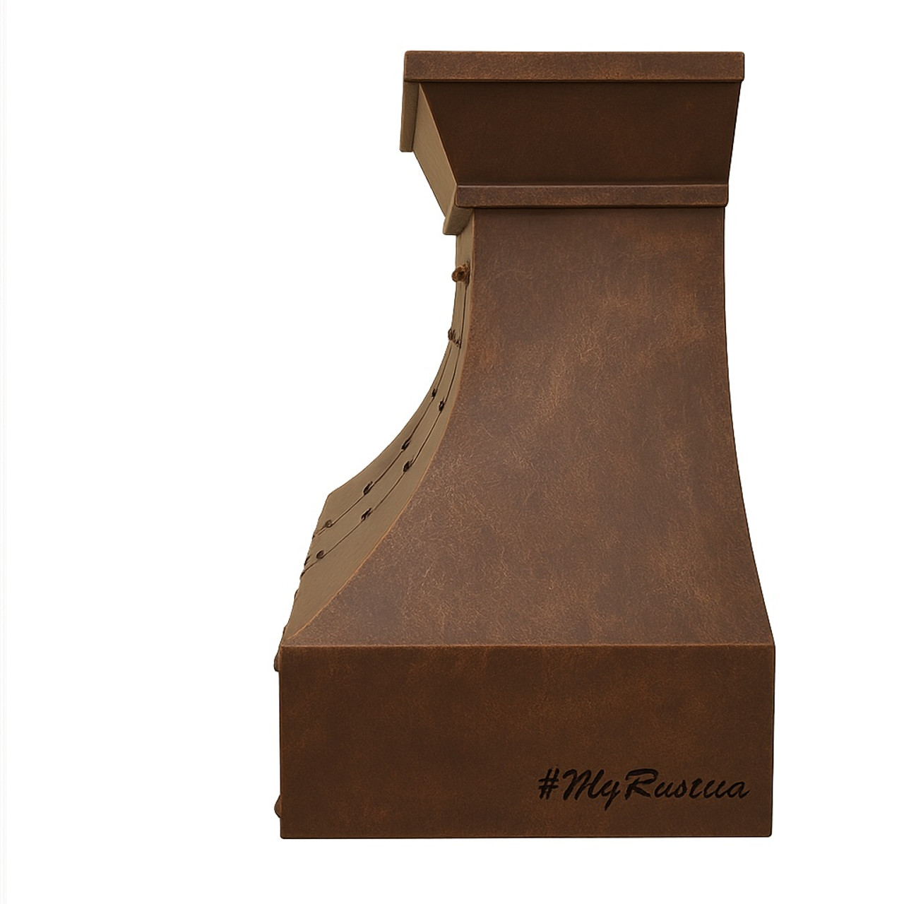 Made to order copper range hood - side view