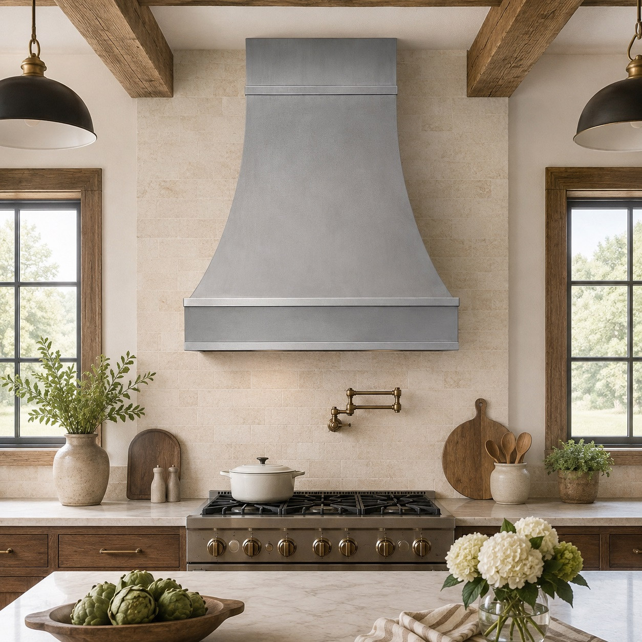 LUMIGNON Ribbon hood flare onepiece【グレー】 Zinc Range Hood – Bell-Shaped Satin Finish