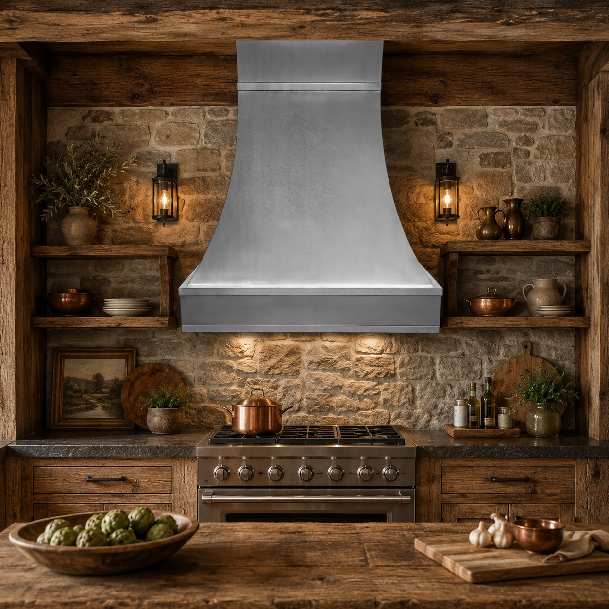 Zinc Range Hood – Bell-Shaped Satin Finish
