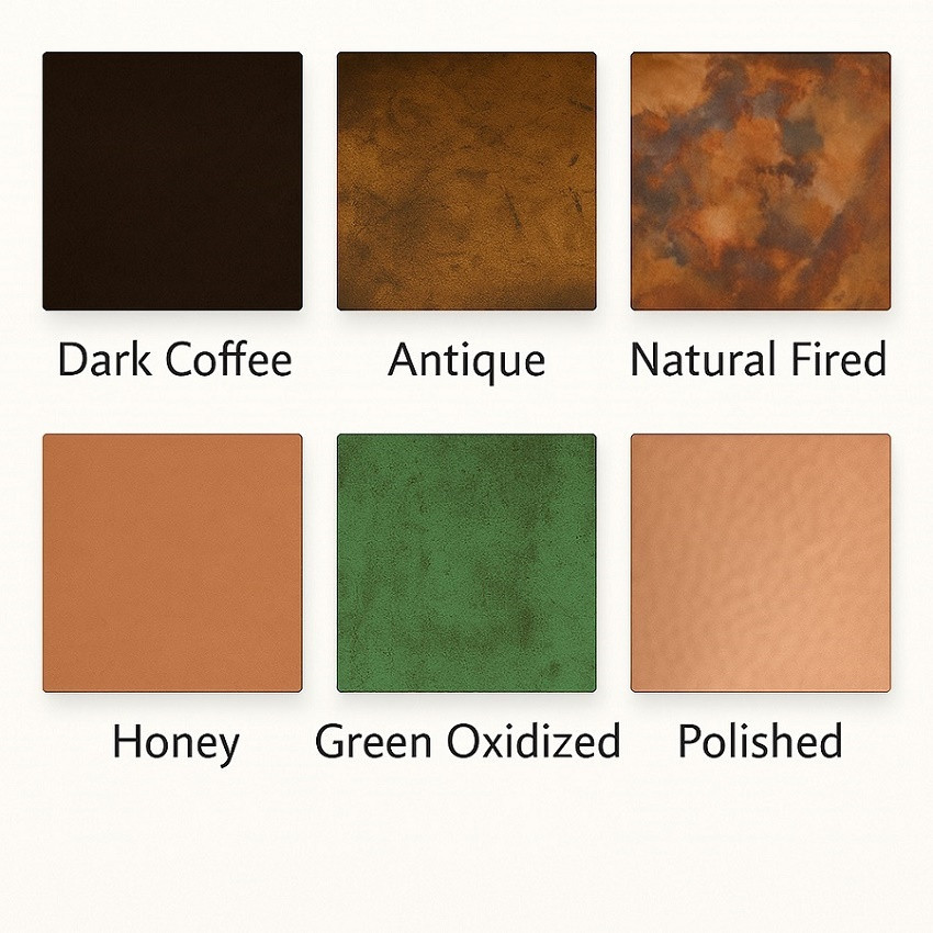 Designer copper range hood patina finish options