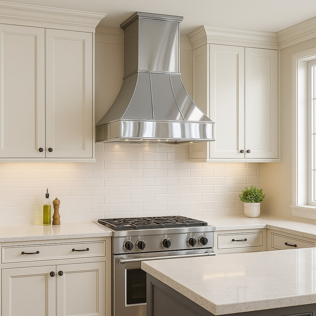 Architectural Zinc Range Hood with Flared Canopy Design