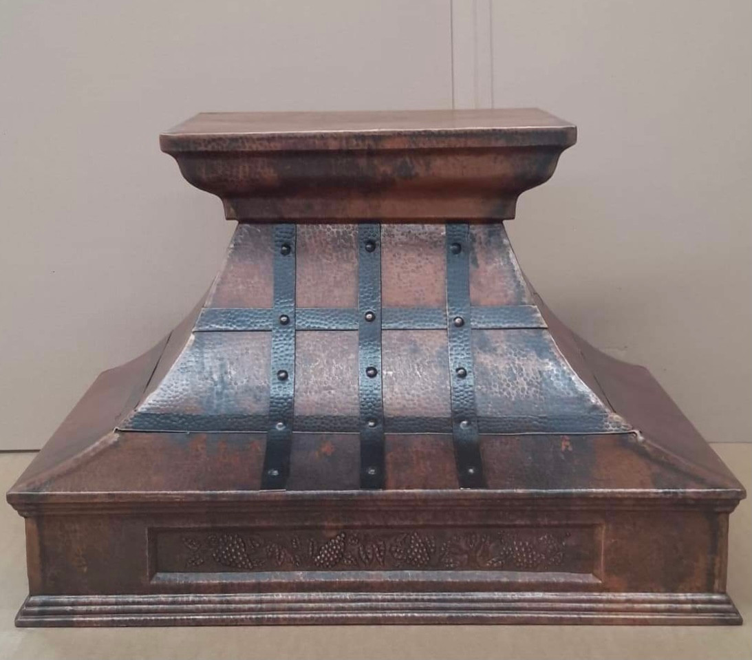 36-inch copper range hood with decorative apron front view
