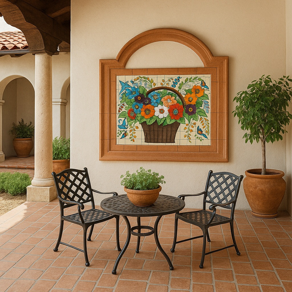Mexican Tile Mural Flower Basket – Hand-Painted Talavera Art