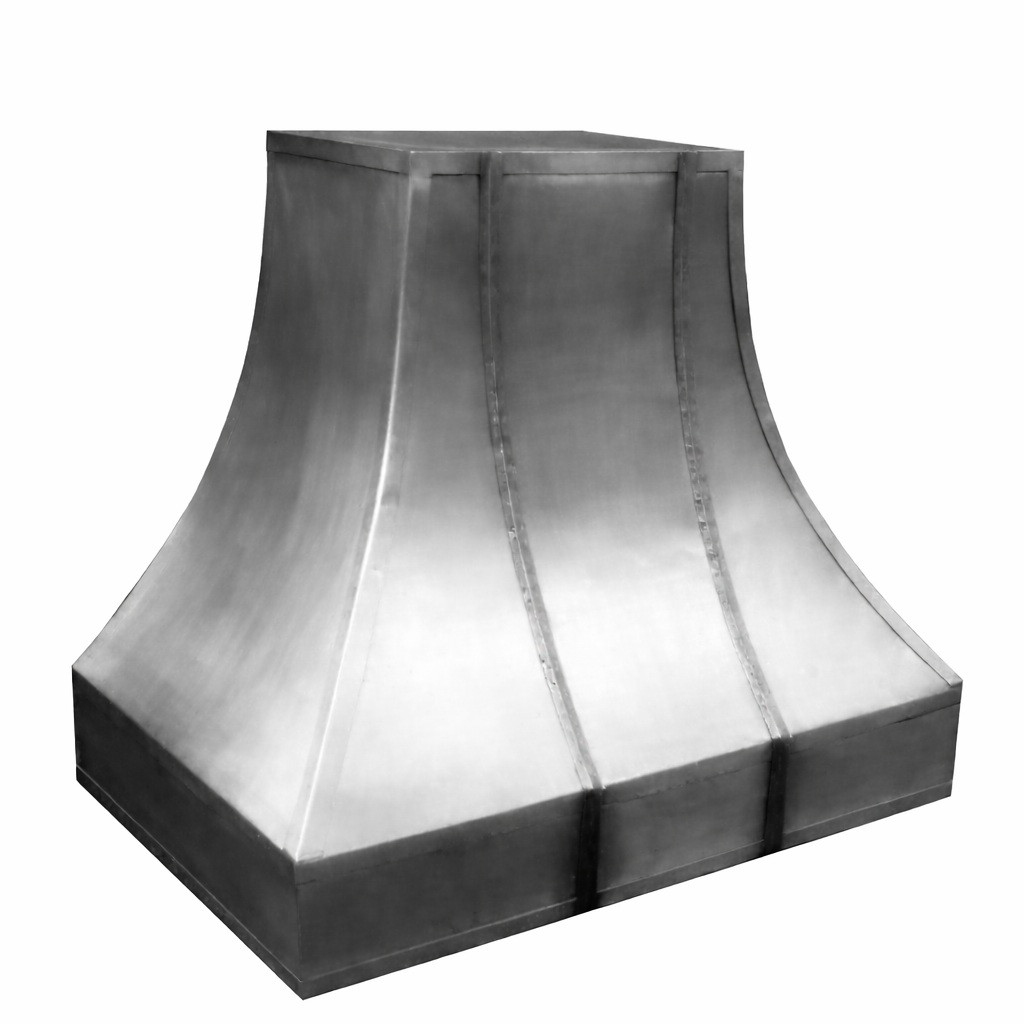 European bell-shaped zinc range hood angled view