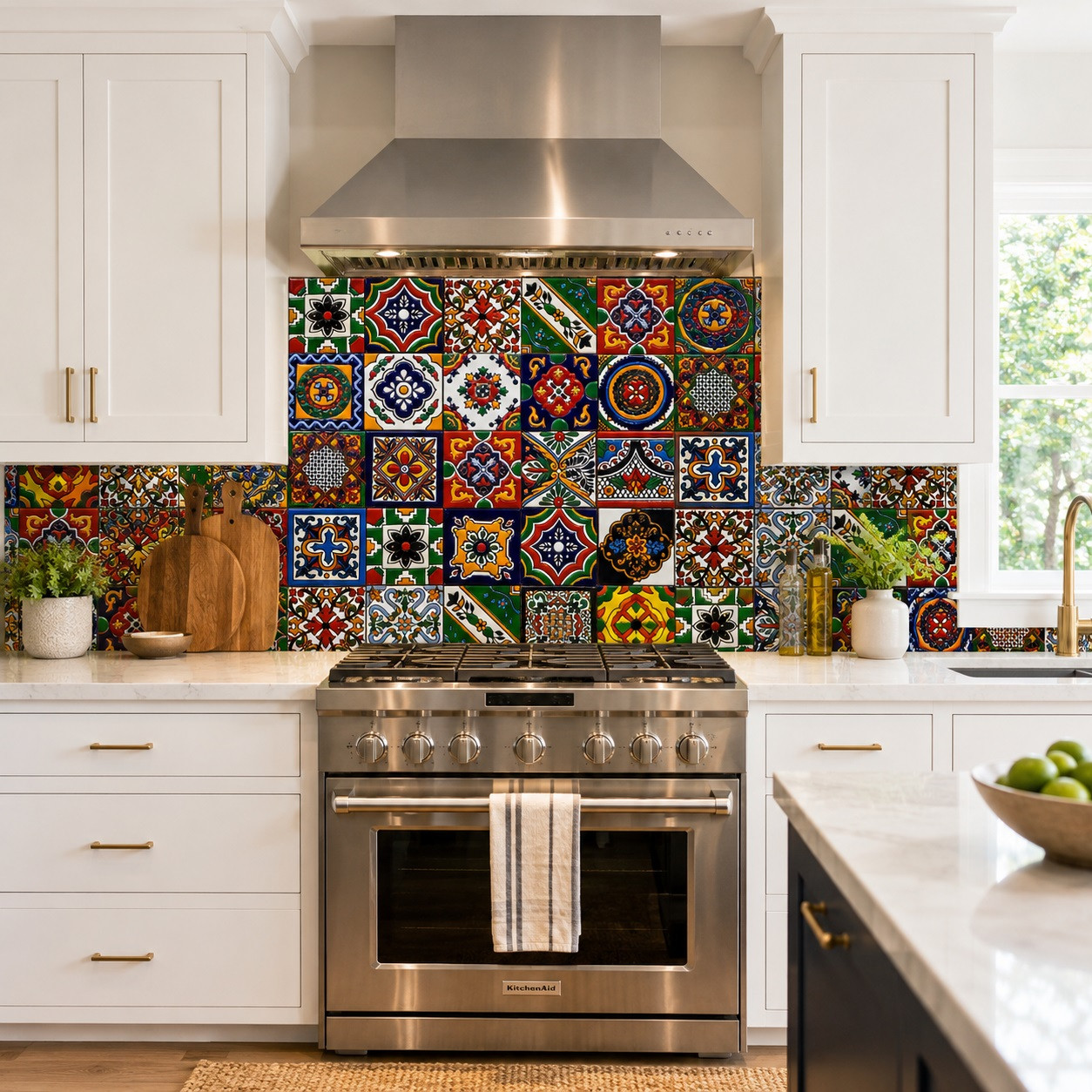 Mexican relief tile pattern mix in a contemporary kitchen