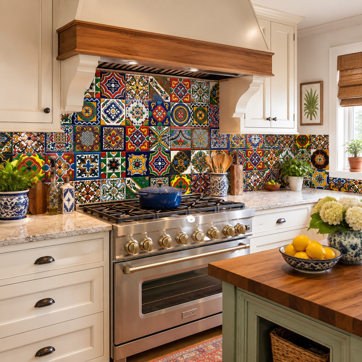 Southeastern kitchen with Mexican relief tile pattern mix
