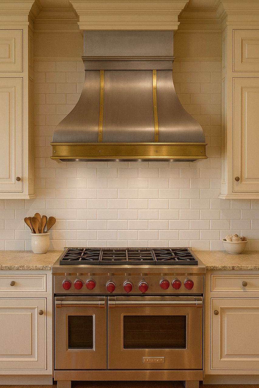 Metal Range Hood with Brass Trim