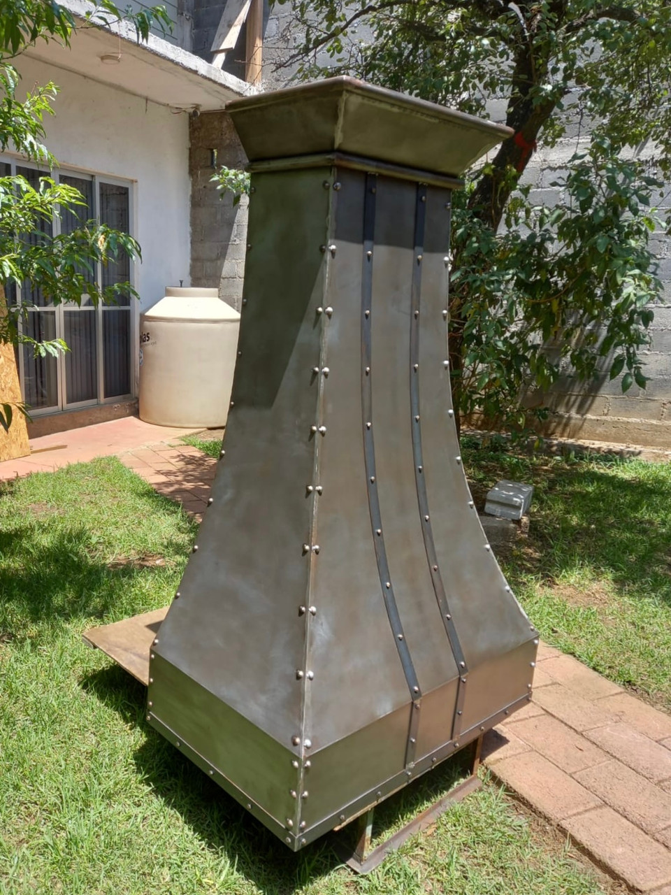 iron kitchen range hood side view detail
