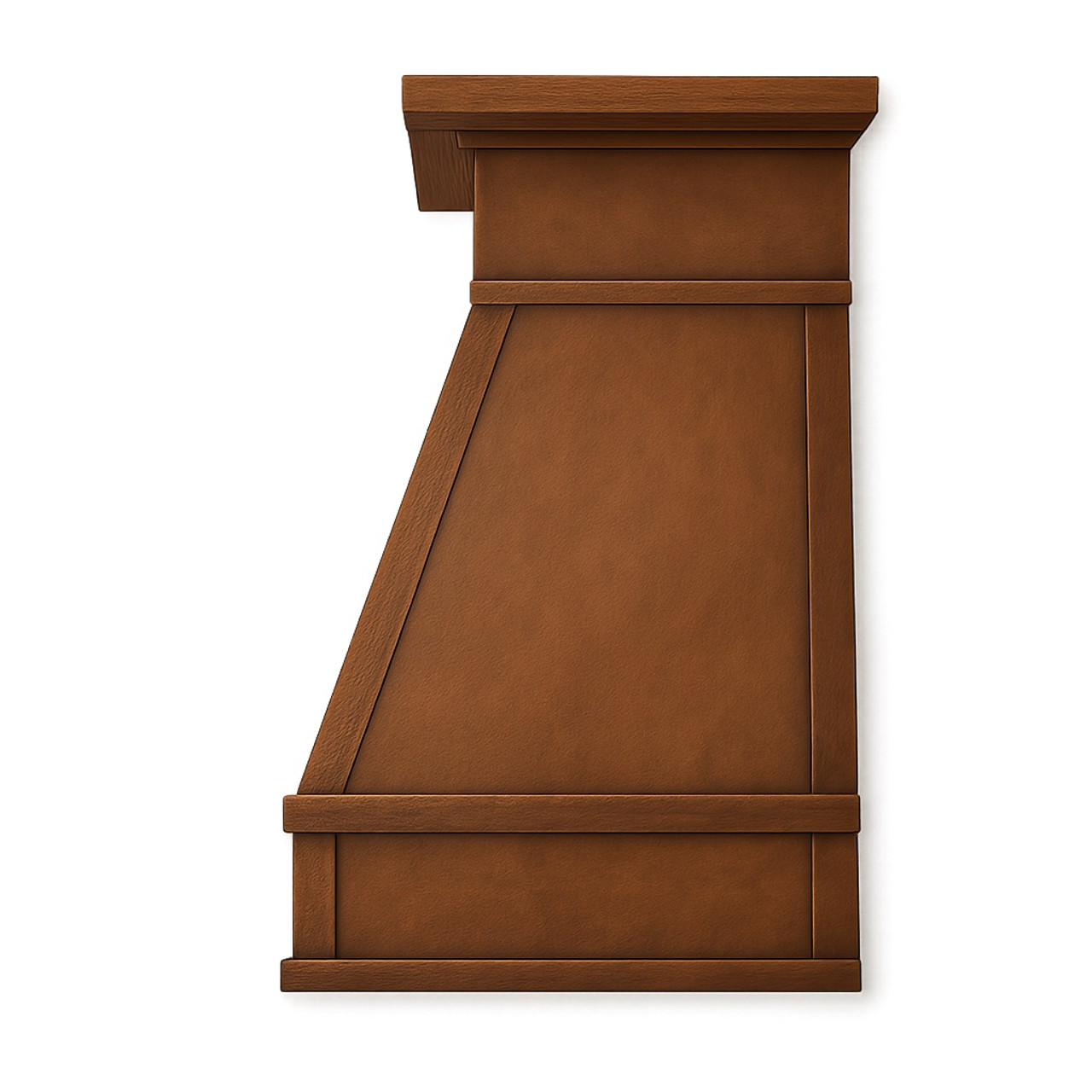 Under-cabinet copper range hood cover side view